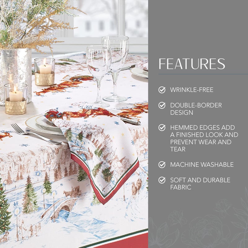 Elrene Home Fashions Santa Snowy Sleighride Wrinkle Resistant Holiday/Christmas Tablecloth, 60"X144", Rectangle - Image 3